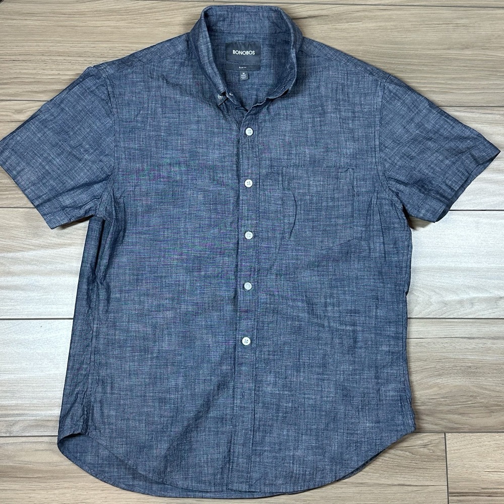 Bonobos Slim Fit Button Up Short Sleeve Shirt , Size M blue casual golf